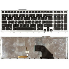 Клавиатура для ноутбука Sony Vaio VPC-F11 VPC-F12 VPC-F13 черная с серебристой рамкой, с подсветкой