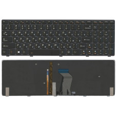 Клавиатура для ноутбука Lenovo IdeaPad Y580 черная с черной рамкой с подсветкой
