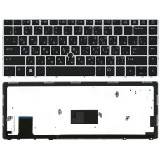 Клавиатура для ноутбука HP EliteBook Folio 9470M черная с серебристой рамкой и указателем