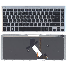 Клавиатура для ноутбука Acer Aspire V5-471 V5-431 M5-481T черная с серебристой рамкой, с подсветкой