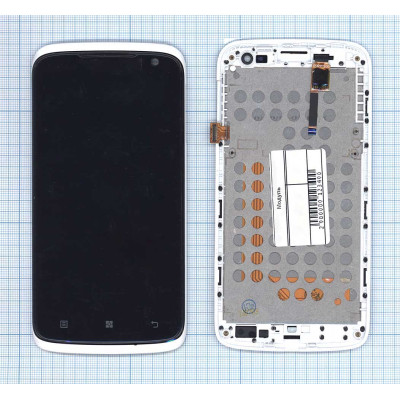 Дисплей для Lenovo S820 черный с белой рамкой