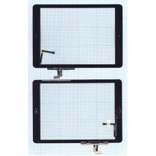 Сенсорное стекло (тачскрин) для iPad Air (A1474, A1475, A1476) черное с кнопкой OEM