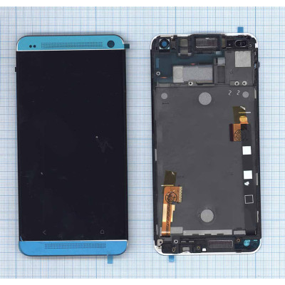 Дисплей для HTC One M7 801e с рамкой серебро