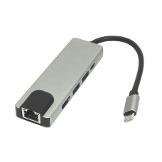 Адаптер Type C на HDMI, USB 3.0*2 + RJ45 + Type C серебро