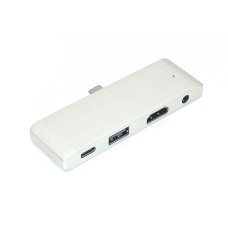 Адаптер Type C на HDMI, USB 3.0 + Audio 3,5 + Type C серебро