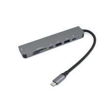 Адаптер Type C на HDMI, PD+, USB 3.0*2 + SD/TF для MacBook серебро