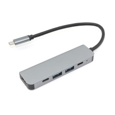 Адаптер Type C на HDMI, USB 3.0*2 + 2 Type-C для MacBook серый