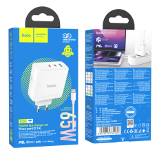 Блок питания (сетевой адаптер) HOCO N30 Glory PD65W, fast charger + кабель Type-C 1м, белый Блок питания (сетевой адаптер) HOCO N30 Glory PD65W, fast charger + кабель Type-C 1м, белый