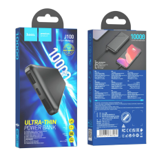 Внешний аккумулятор Powerbank HOCO J100 High-ranking, 10000mAh, 2.1A, 2xUSB/1xType-C, черный